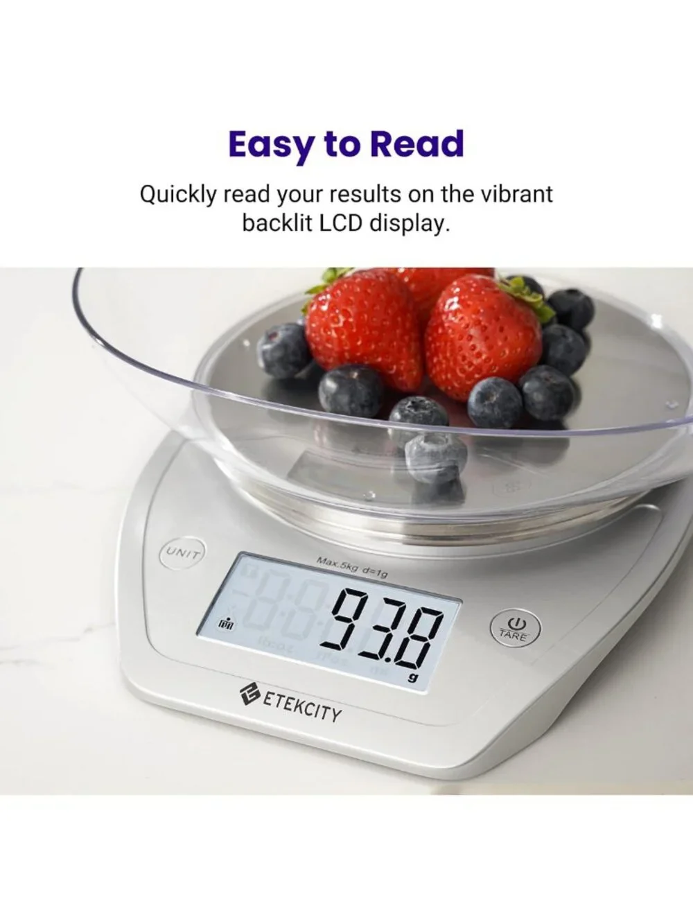 Digital Kitchen Scale with Removable Bowl, 11lb Capacity for Baking & Meal Prep